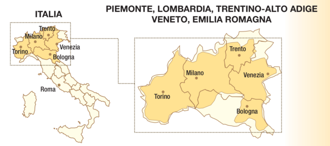 Map of grana padano po river valley northern italy